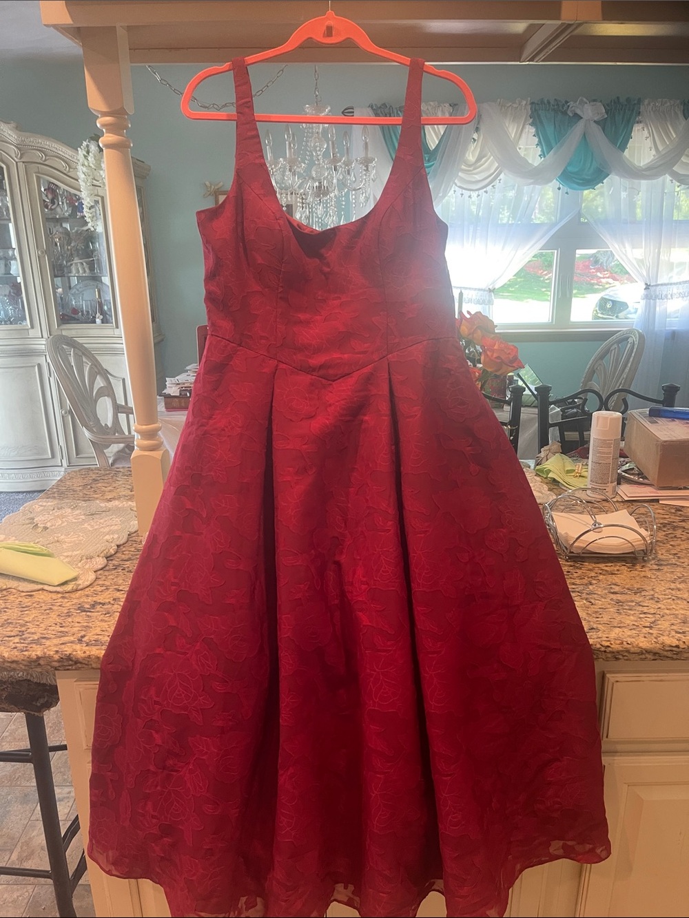 Azazie Amalie Ganache A-Line Pleated Floral Burnout Dress - Picture 3 of 10